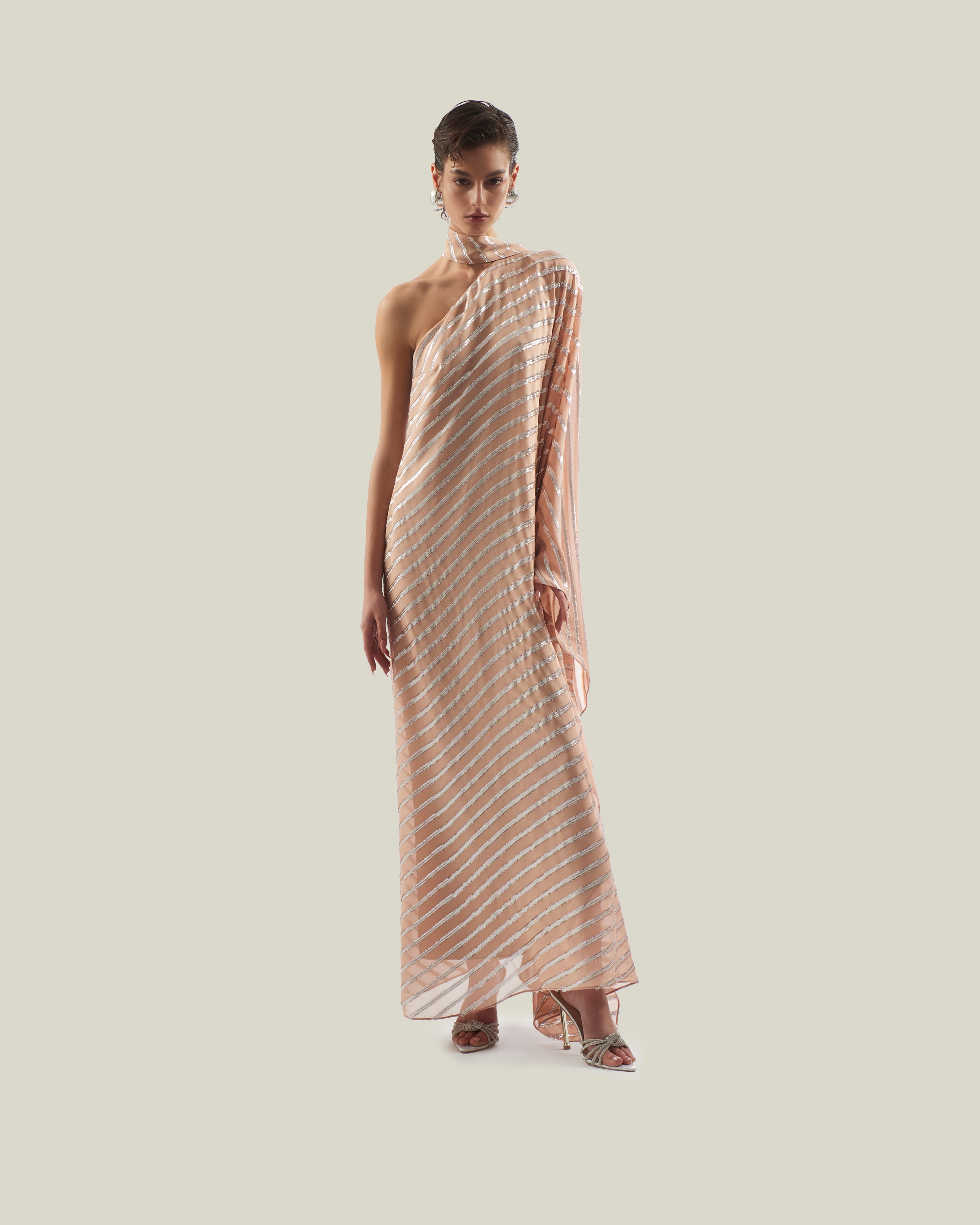 taller marmo one shoulder dress Taller Marmo + NET SUSTAIN Ubud One-shoulder Feather-trimmed Crepe Maxi Dress