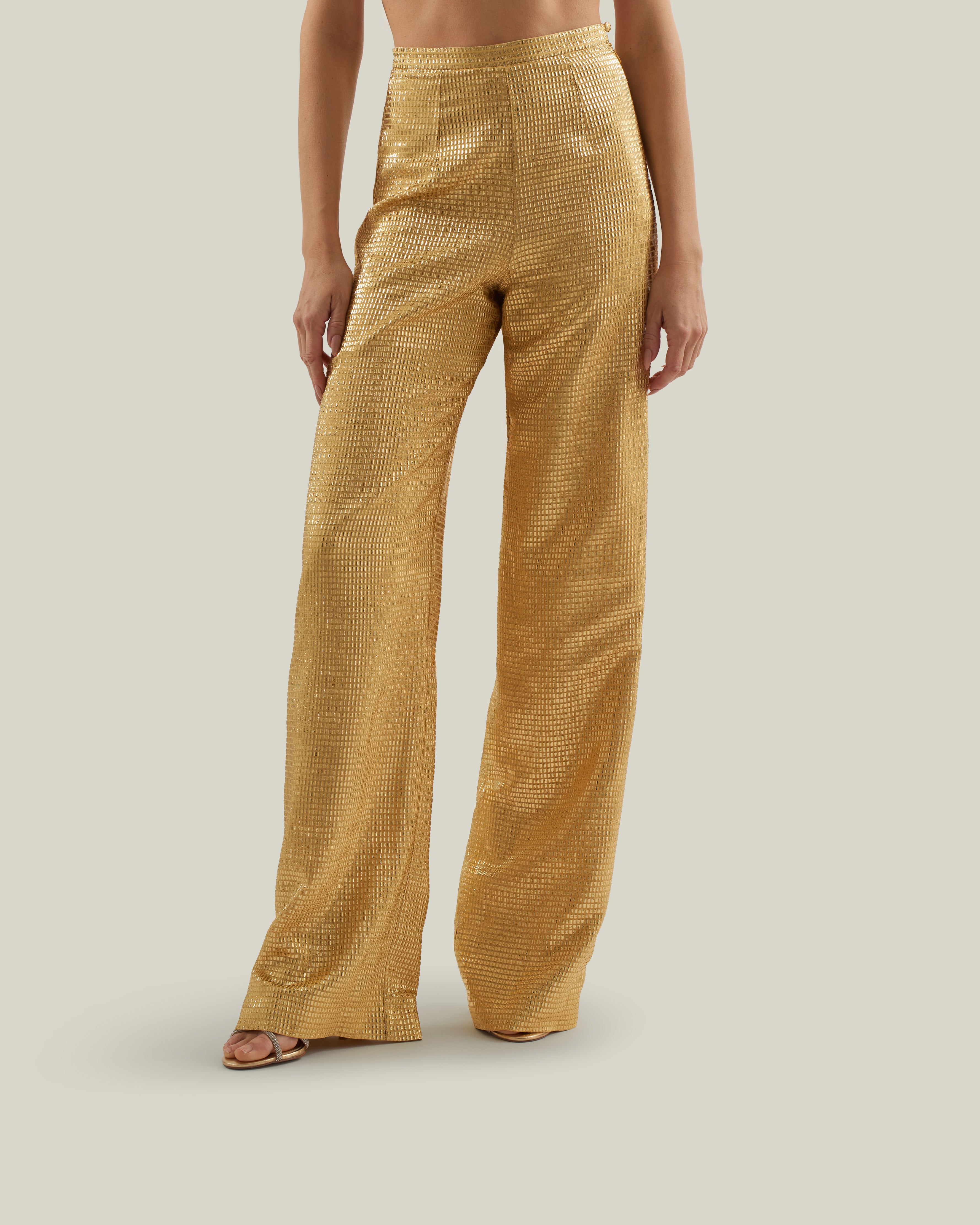 パンツ kiss the club glitter quilting pants Marlene Sunrise Pants in Antique Gold – Taller Marmo Boutique