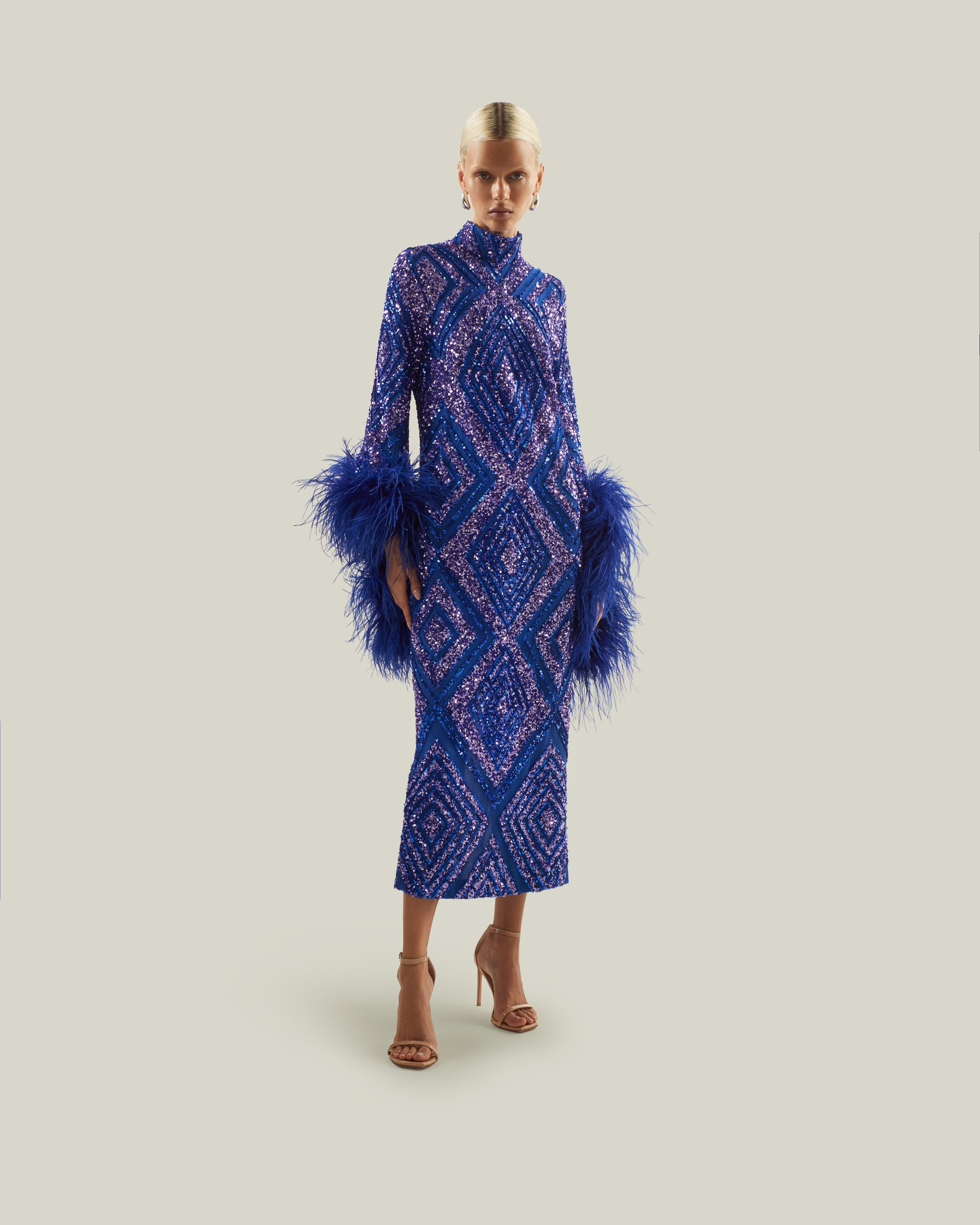 taller marmo blue dress Del Rio Disco in Royal blend crepe cady