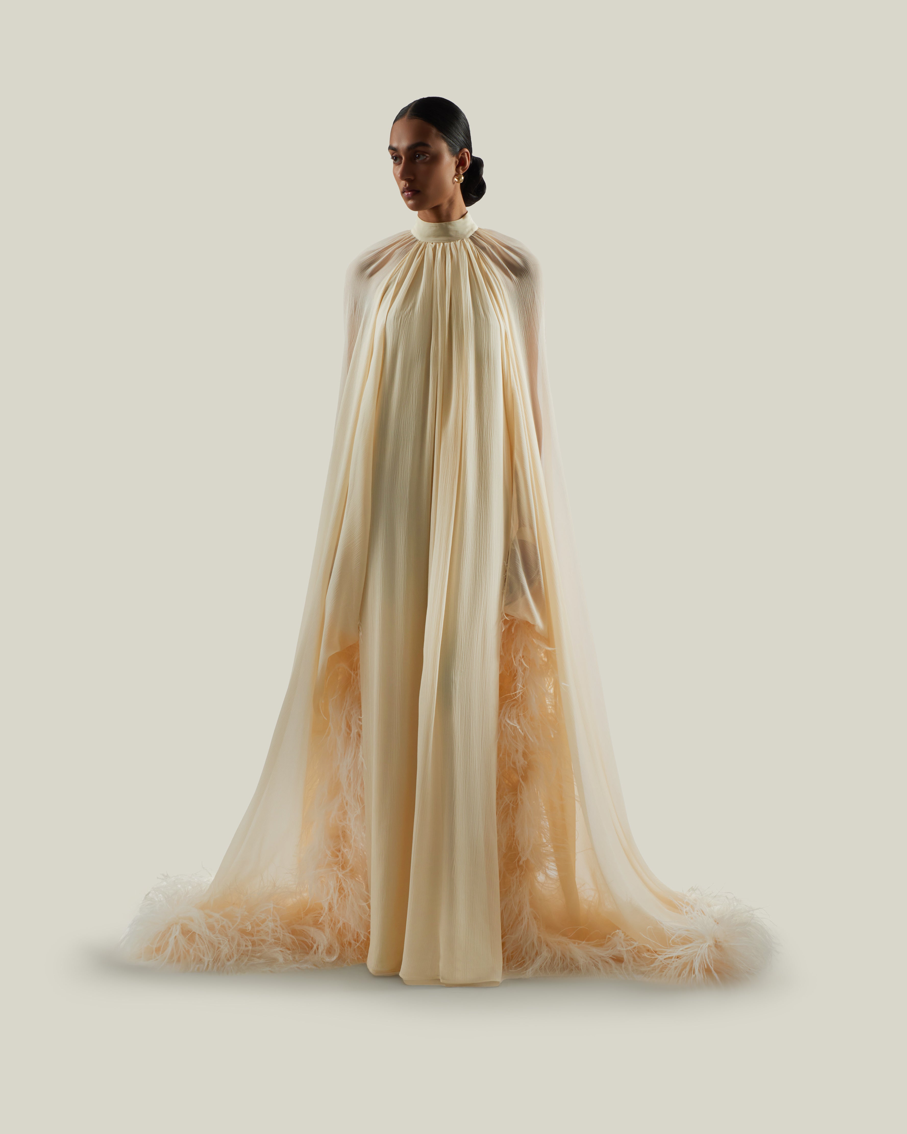 真作 エルテ Erte Feather Gown フェザーガウン Feathered Eterea Gown in Ivory – Taller Marmo Boutique