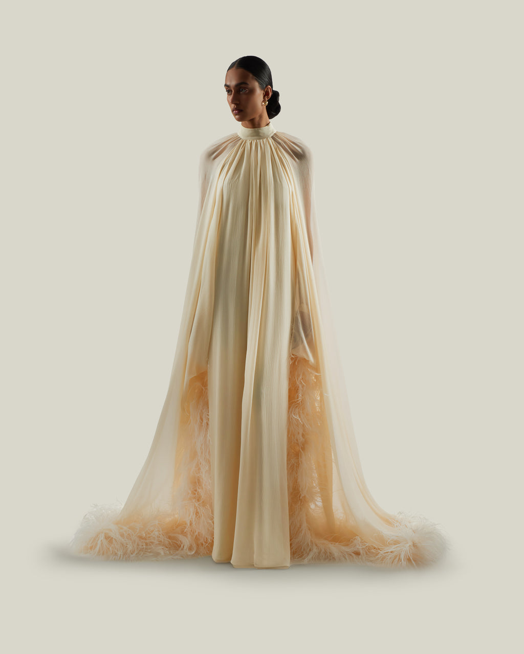 Taller Marmo | Feathered Eterea Gown in Ivory | Female