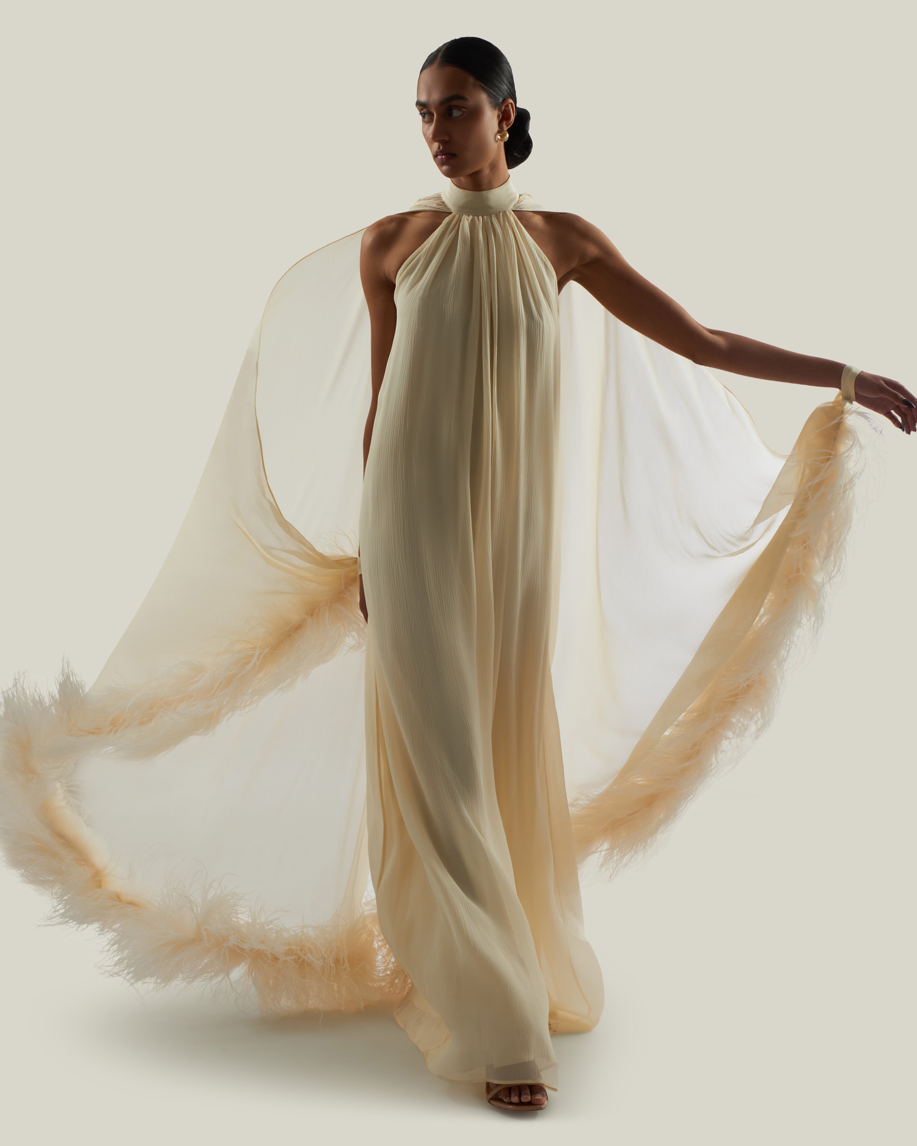 Feathered Eterea Gown in Ivory – Taller Marmo Boutique
