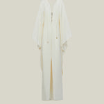 Sahara Kaftan in Ivory - Crepe cady laced-up plunge neckline kaftan with frontal slit