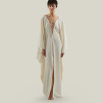Sahara Kaftan in Ivory - Crepe cady laced-up plunge neckline kaftan with frontal slit