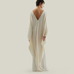 Sahara Kaftan in Ivory - Crepe cady laced-up plunge neckline kaftan with frontal slit