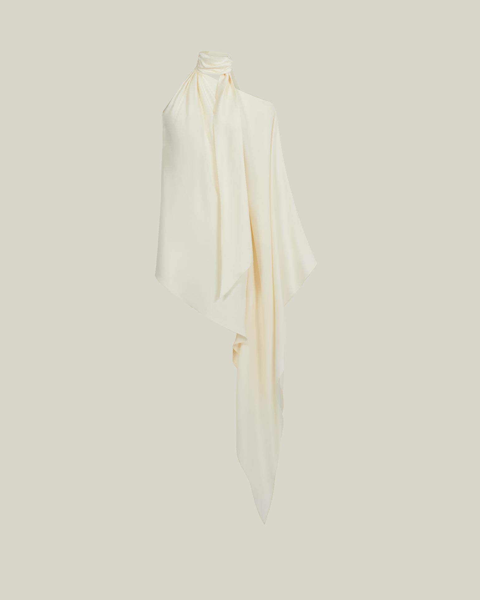 Mini Atlas Dress in Ivory - Crepe cady asymmetrical short dress with scarf 