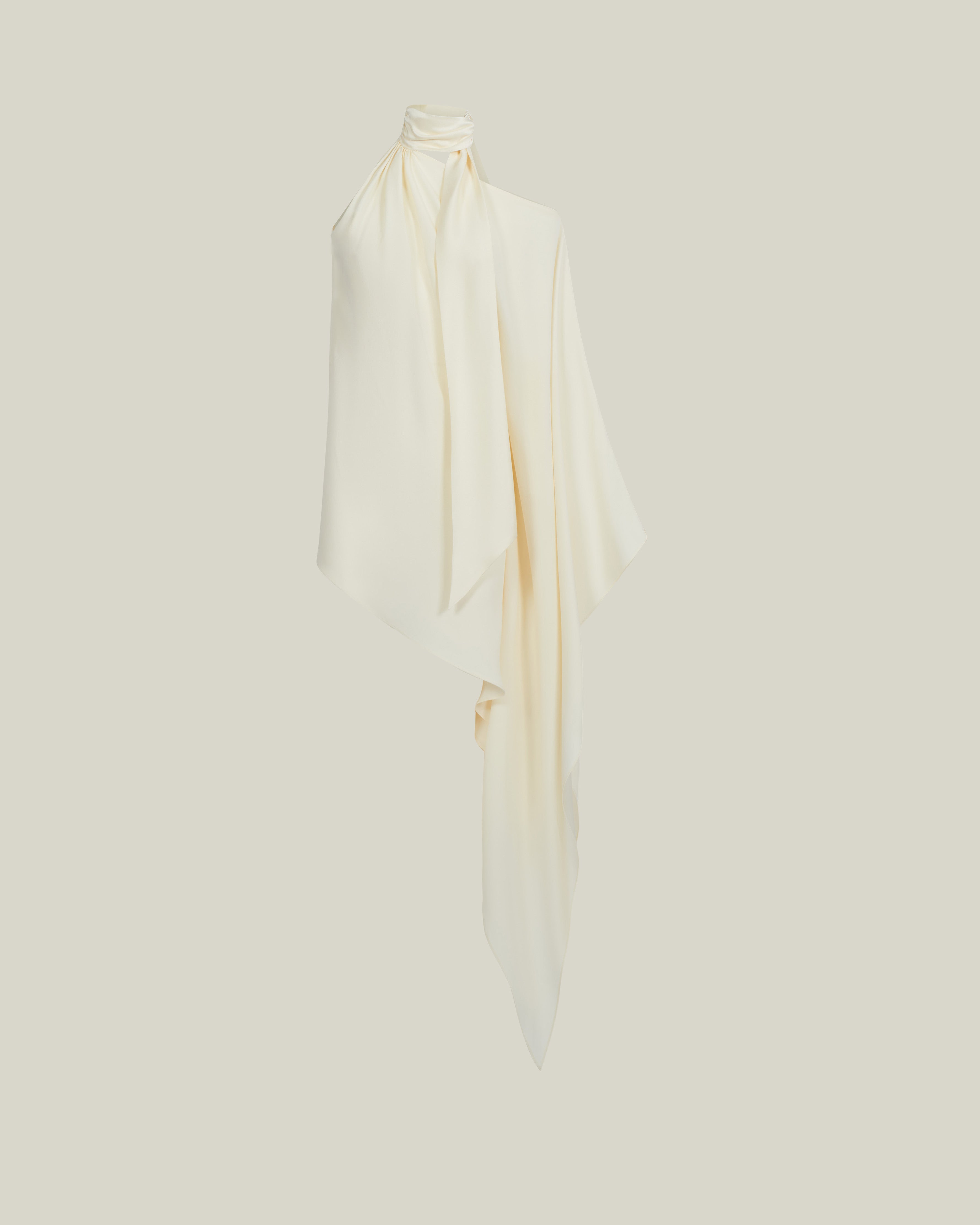 Mini Atlas Dress in Ivory - Crepe cady asymmetrical short dress with scarf 