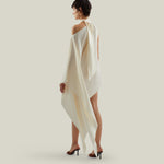 Mini Atlas Dress in Ivory - Crepe cady asymmetrical short dress with scarf 