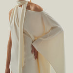 Mini Atlas Dress in Ivory - Crepe cady asymmetrical short dress with scarf 
