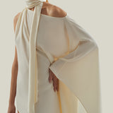 Mini Atlas Dress in Ivory - Crepe cady asymmetrical short dress with scarf 