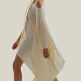 Mini Atlas Dress in Ivory - Crepe cady asymmetrical short dress with scarf 