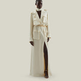 Tarangire Dress in Ivory - Crepe cady trench coat-inspired dress with dettachable chain belt