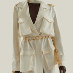 Tarangire Dress in Ivory - Crepe cady trench coat-inspired dress with dettachable chain belt