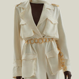 Tarangire Dress in Ivory - Crepe cady trench coat-inspired dress with dettachable chain belt