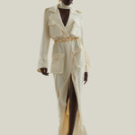 Tarangire Dress in Ivory - Crepe cady trench coat-inspired dress with dettachable chain belt