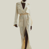 Tarangire Dress in Ivory - Crepe cady trench coat-inspired dress with dettachable chain belt