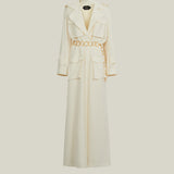 Tarangire Dress in Ivory - Crepe cady trench coat-inspired dress with dettachable chain belt