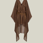 Mini Mojave Kaftan in Fume - Chiffon fil coupè high-low kaftan with laced-up neckline, pockets and dettachable chain belt