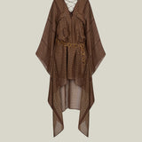 Mini Mojave Kaftan in Fume - Chiffon fil coupè high-low kaftan with laced-up neckline, pockets and dettachable chain belt