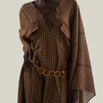 Mini Mojave Kaftan in Fume - Chiffon fil coupè high-low kaftan with laced-up neckline, pockets and dettachable chain belt