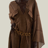 Mini Mojave Kaftan in Fume - Chiffon fil coupè high-low kaftan with laced-up neckline, pockets and dettachable chain belt