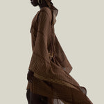 Mini Mojave Kaftan in Fume - Chiffon fil coupè high-low kaftan with laced-up neckline, pockets and dettachable chain belt