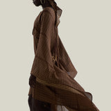Mini Mojave Kaftan in Fume - Chiffon fil coupè high-low kaftan with laced-up neckline, pockets and dettachable chain belt