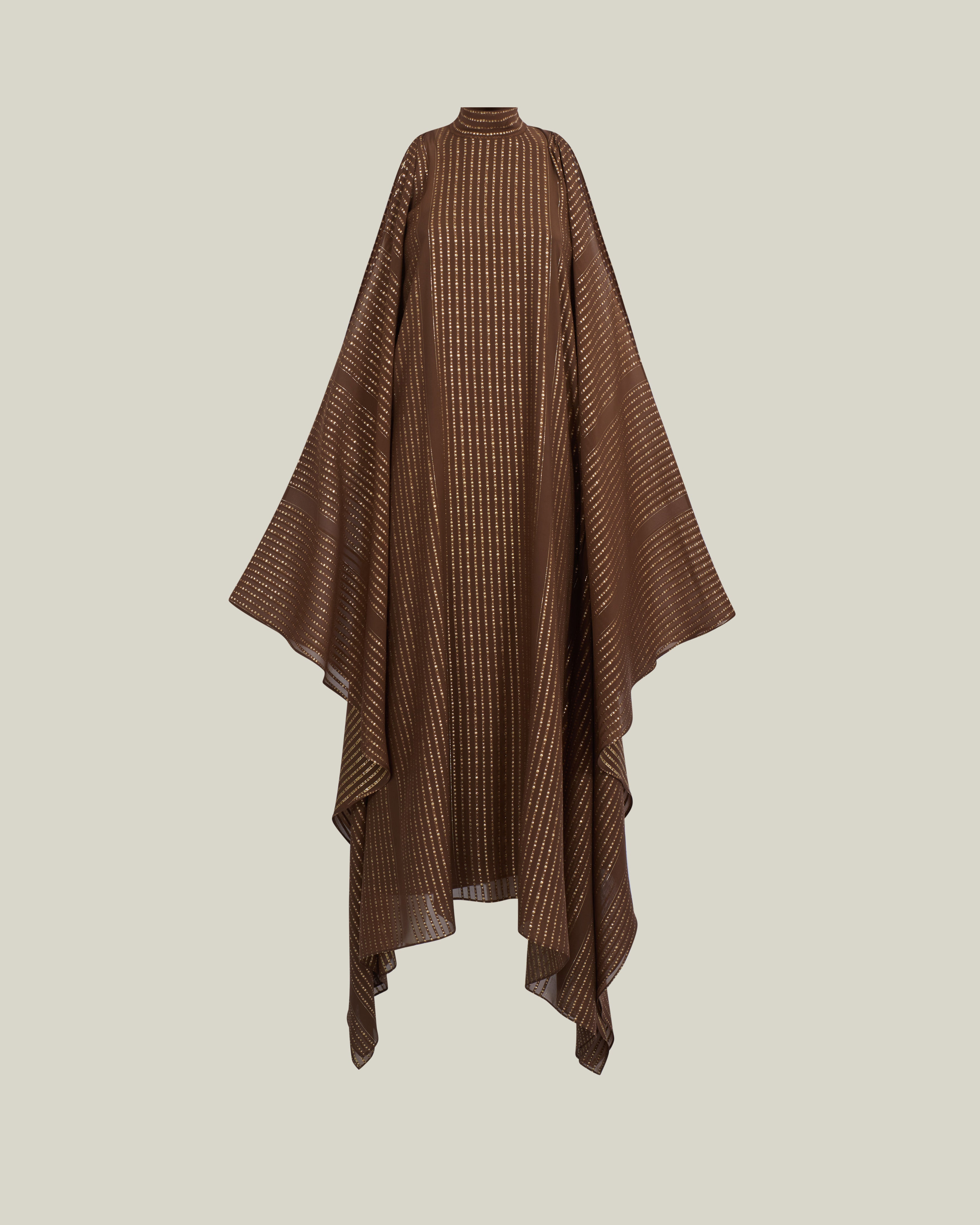Agadez Kaftan in Fume - Chiffon fil coupè high neck cold shoulders ankle-lenght kaftan