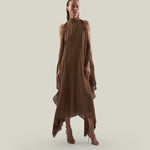 Agadez Kaftan in Fume - Chiffon fil coupè high neck cold shoulders ankle-lenght kaftan