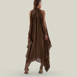 Agadez Kaftan in Fume - Chiffon fil coupè high neck cold shoulders ankle-lenght kaftan