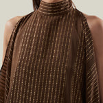 Agadez Kaftan in Fume - Chiffon fil coupè high neck cold shoulders ankle-lenght kaftan