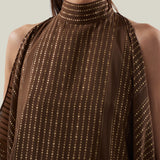 Agadez Kaftan in Fume - Chiffon fil coupè high neck cold shoulders ankle-lenght kaftan