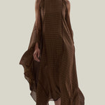 Agadez Kaftan in Fume - Chiffon fil coupè high neck cold shoulders ankle-lenght kaftan