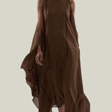 Agadez Kaftan in Fume - Chiffon fil coupè high neck cold shoulders ankle-lenght kaftan