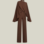Brooks Jumpsuit in Fume - Crepe cady cold shoulder blouson palazzo jumpsuit