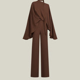 Brooks Jumpsuit in Fume - Crepe cady cold shoulder blouson palazzo jumpsuit
