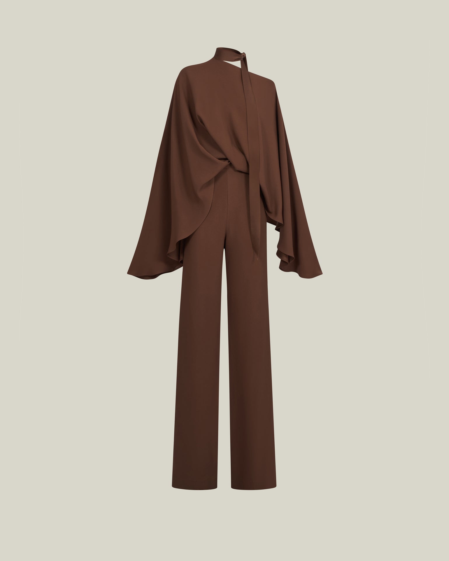 Brooks Jumpsuit in Fume - Crepe cady cold shoulder blouson palazzo jumpsuit