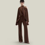 Brooks Jumpsuit in Fume - Crepe cady cold shoulder blouson palazzo jumpsuit