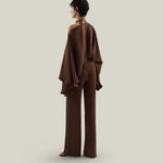 Brooks Jumpsuit in Fume - Crepe cady cold shoulder blouson palazzo jumpsuit
