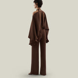 Brooks Jumpsuit in Fume - Crepe cady cold shoulder blouson palazzo jumpsuit
