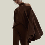 Brooks Jumpsuit in Fume - Crepe cady cold shoulder blouson palazzo jumpsuit