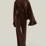 Brooks Jumpsuit in Fume - Crepe cady cold shoulder blouson palazzo jumpsuit