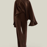 Brooks Jumpsuit in Fume - Crepe cady cold shoulder blouson palazzo jumpsuit