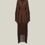 Fringed Mini Sierra Kaftan in Fume - Crepe cady fringed cape-effect short kaftan with laced-up waist