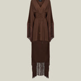 Fringed Mini Sierra Kaftan in Fume - Crepe cady fringed cape-effect short kaftan with laced-up waist