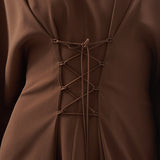 Fringed Mini Sierra Kaftan in Fume - Crepe cady fringed cape-effect short kaftan with laced-up waist