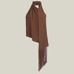 Astor Blouse in Fume - Crepe cady gathered one asymmetrical shoulder blouse with scarf