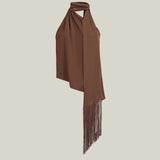 Astor Blouse in Fume - Crepe cady gathered one asymmetrical shoulder blouse with scarf