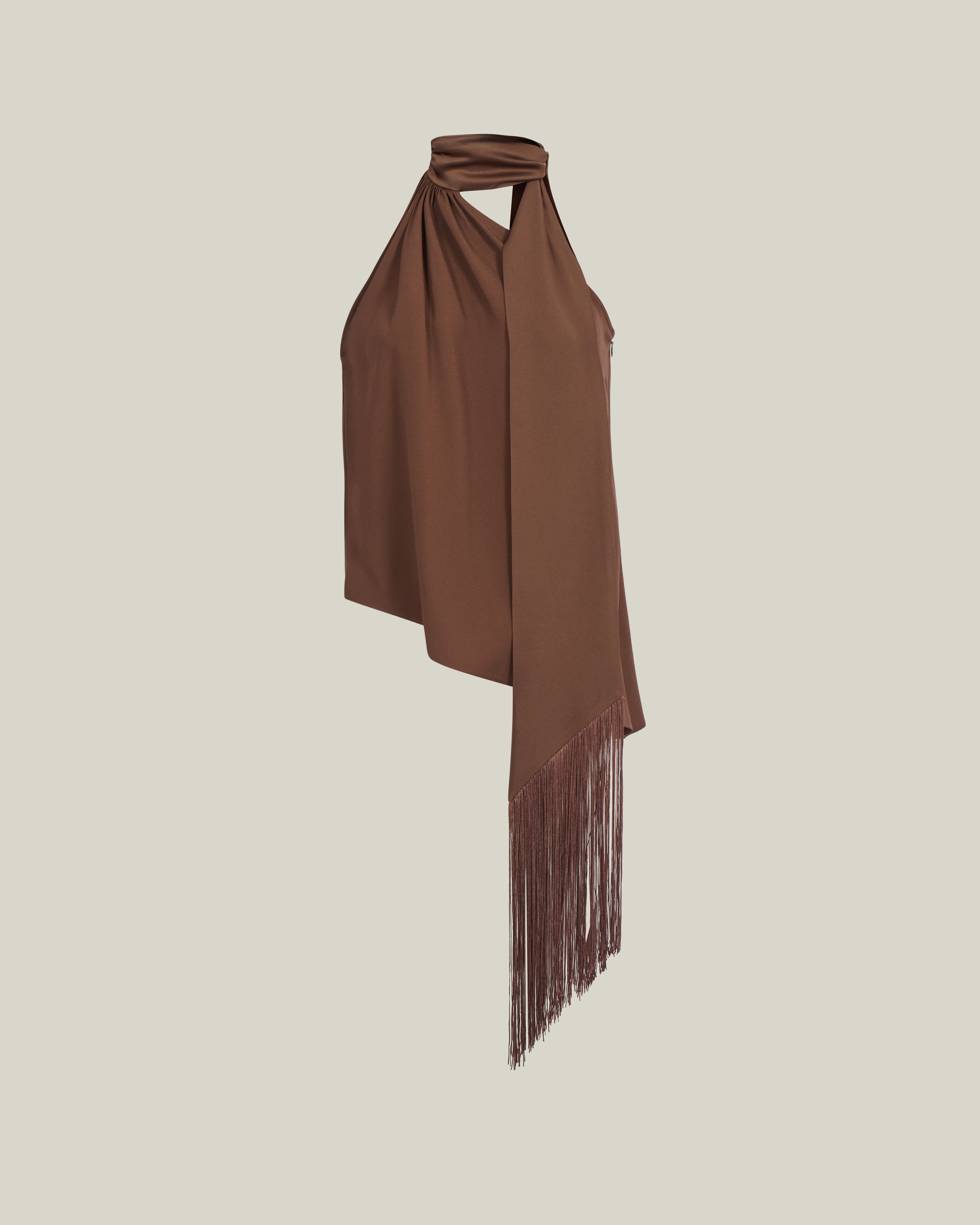 Astor Blouse in Fume - Crepe cady gathered one asymmetrical shoulder blouse with scarf