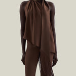 Astor Blouse in Fume - Crepe cady gathered one asymmetrical shoulder blouse with scarf